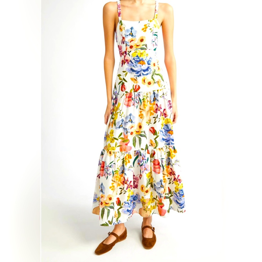 Farm Rio Greek Garden Linen Blend Floral Sleeveless Maxi Dress XS NWT